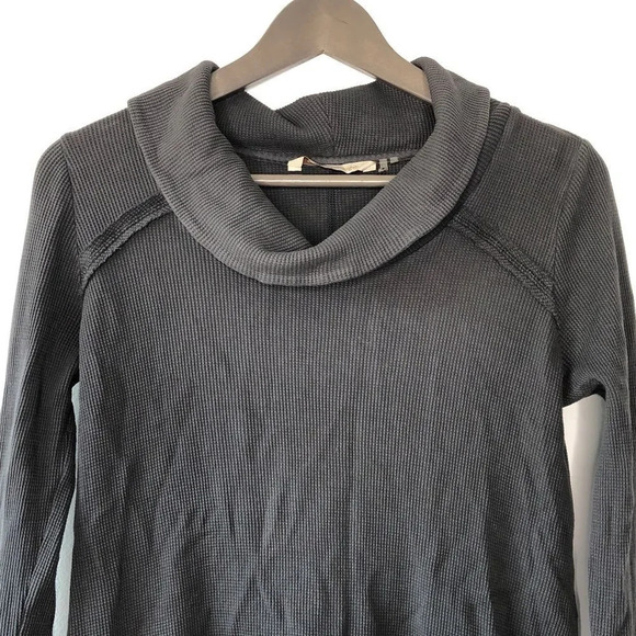 Soft Surroundings Gray Cowl Neck Waffle Knit Embroidered Grunge Y2K Thermal Sz S - Picture 2 of 11